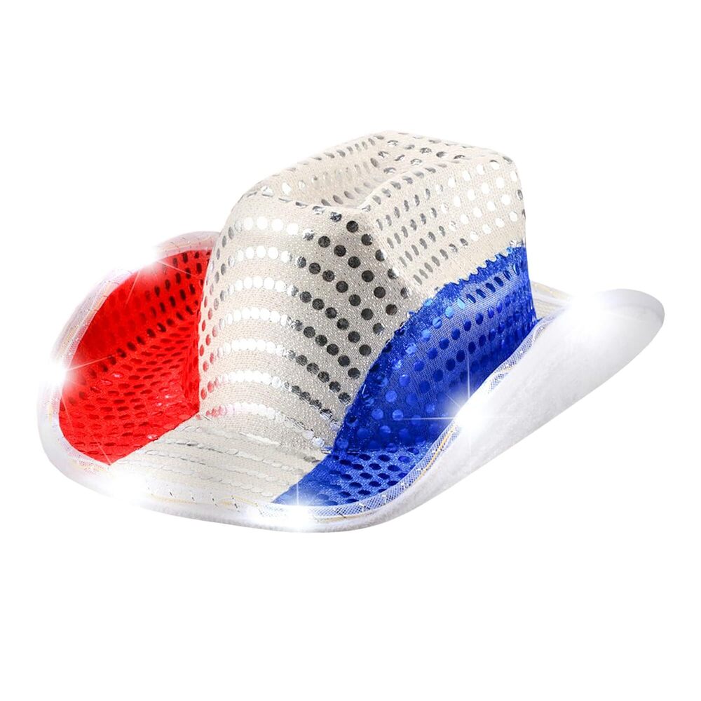 1298 Led Light-up Cowboy Hat For Women Men - Patriotic Sequin Bling American